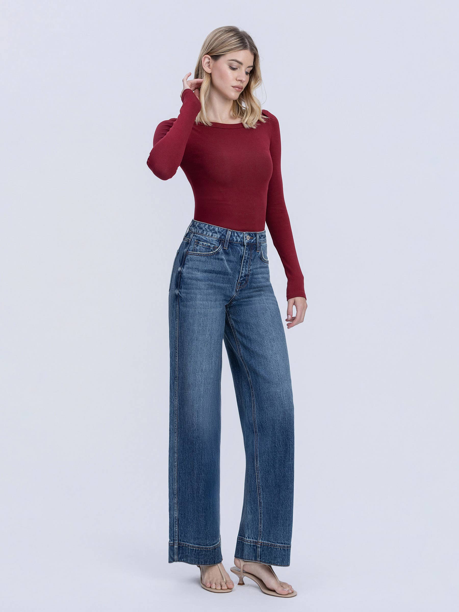 SUPER HIGH RISE TROUSER HEM BAGGY WIDE LEG JEANS
