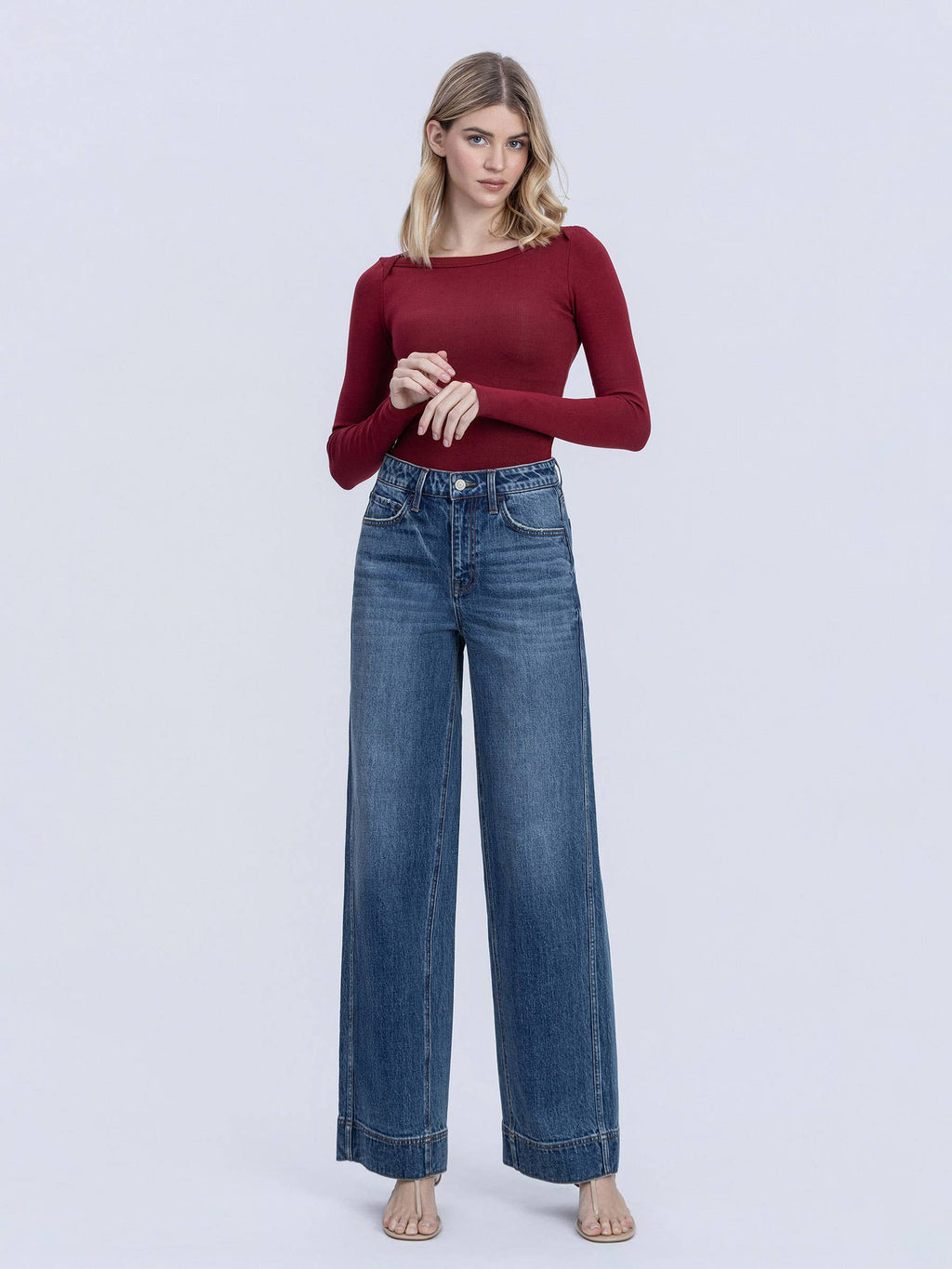 SUPER HIGH RISE TROUSER HEM BAGGY WIDE LEG JEANS