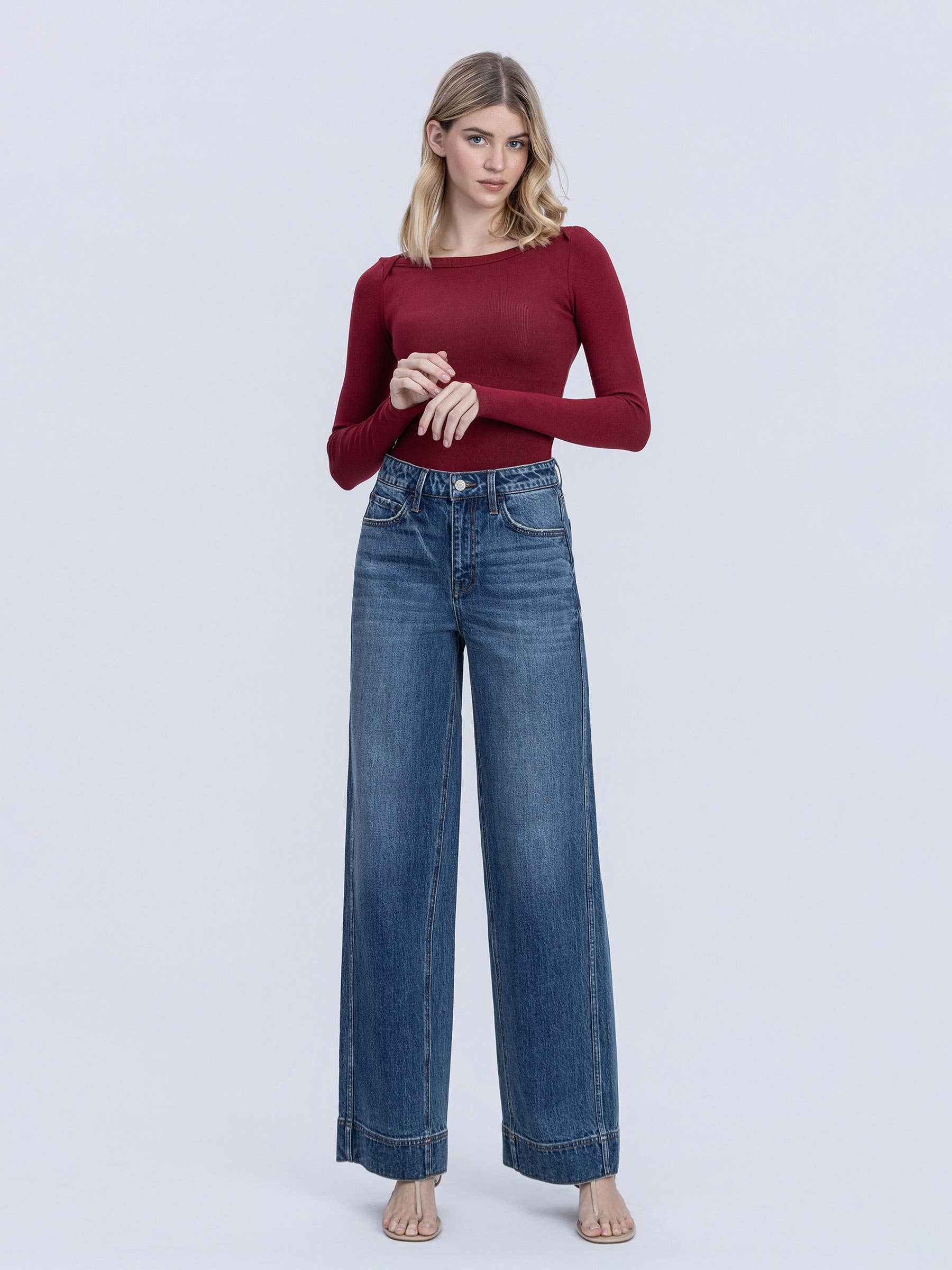 SUPER HIGH RISE TROUSER HEM BAGGY WIDE LEG JEANS