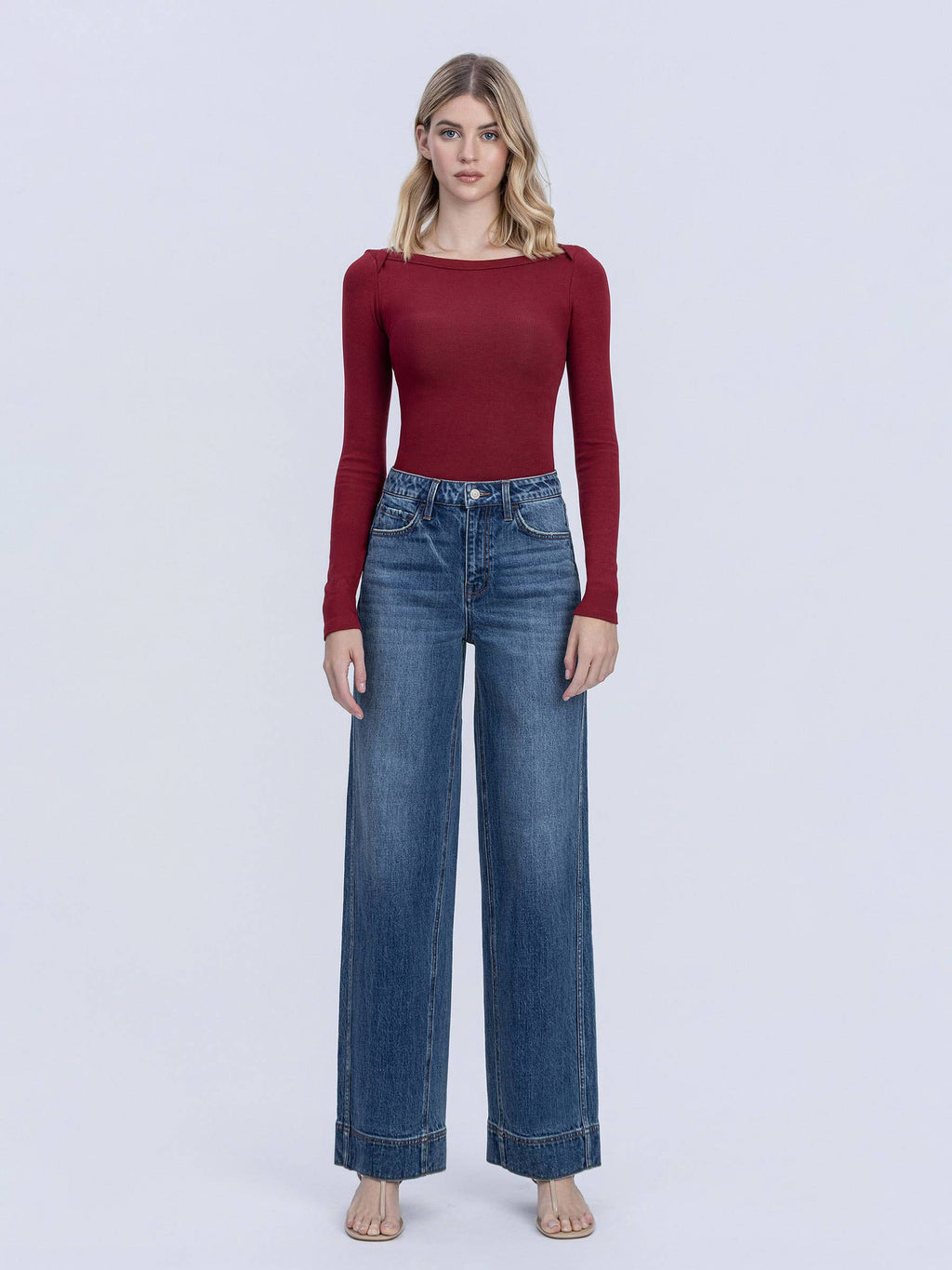 SUPER HIGH RISE TROUSER HEM BAGGY WIDE LEG JEANS