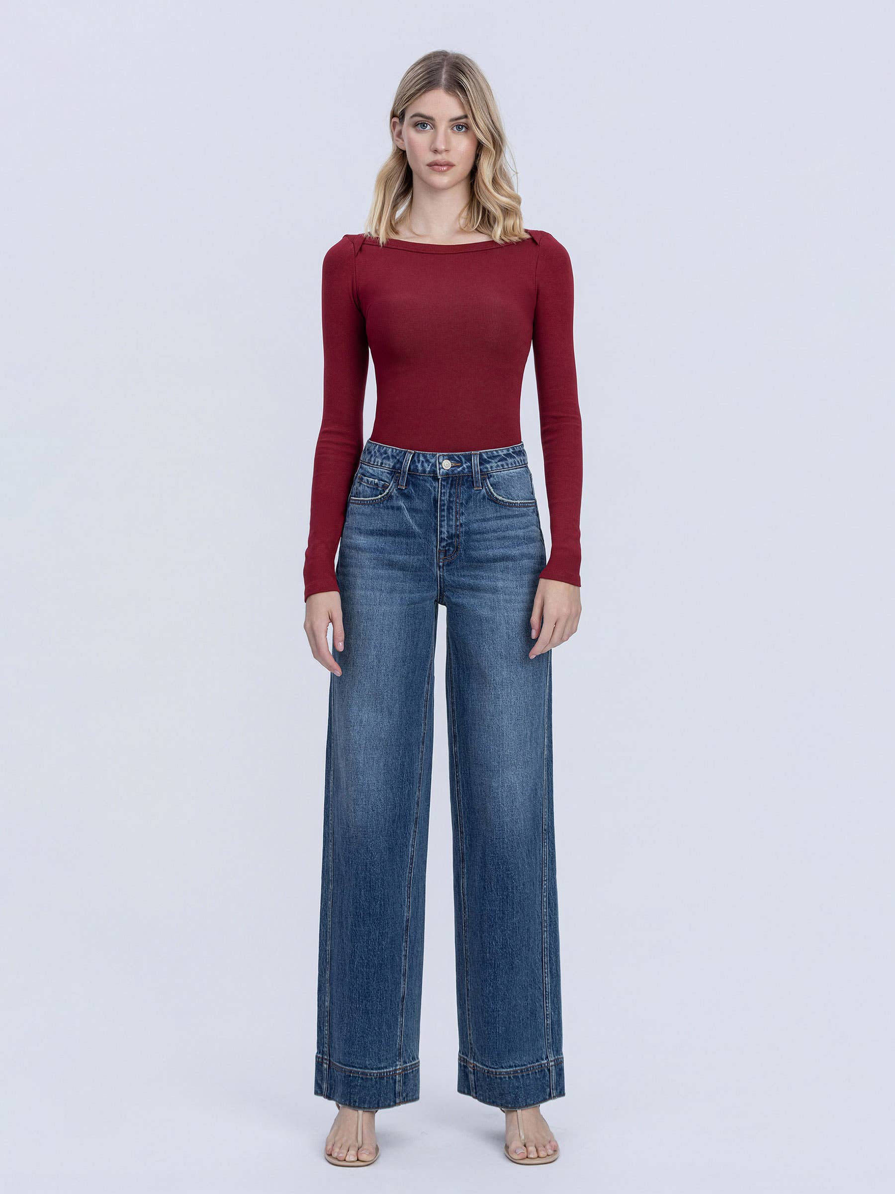 SUPER HIGH RISE TROUSER HEM BAGGY WIDE LEG JEANS