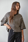 Knit Sweater Striped Quarter Sleeve Cardigan