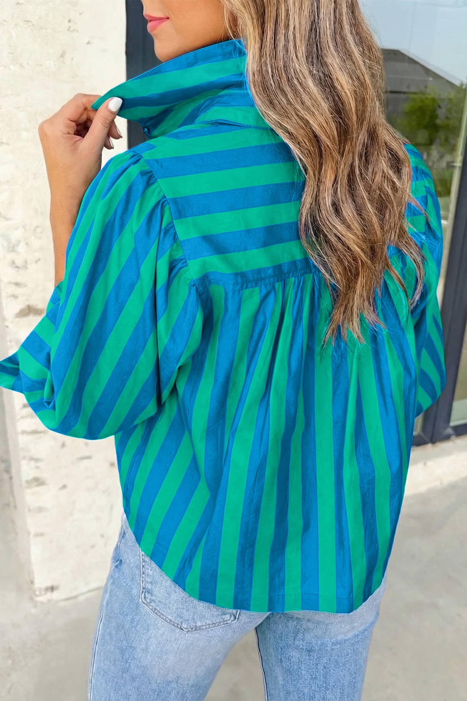 Stripe Tie Sleeve Button Down Shirt