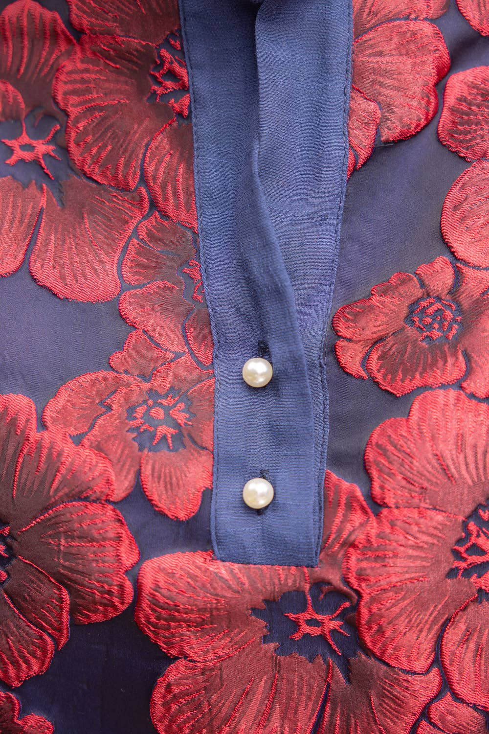 Half Pearl Button Down Floral Jacquard Top