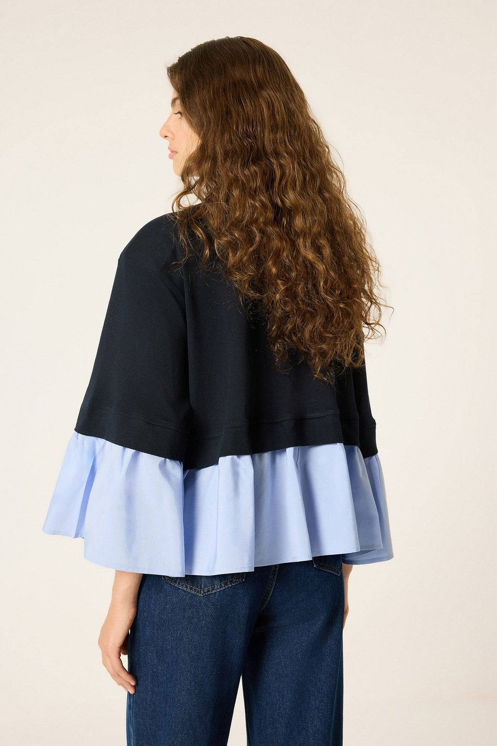 Layered Knit & Poplin Ruffle Jacket