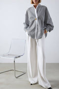 Striped Asymmetric Tunic Shirt - Cotton Blend Oversized
