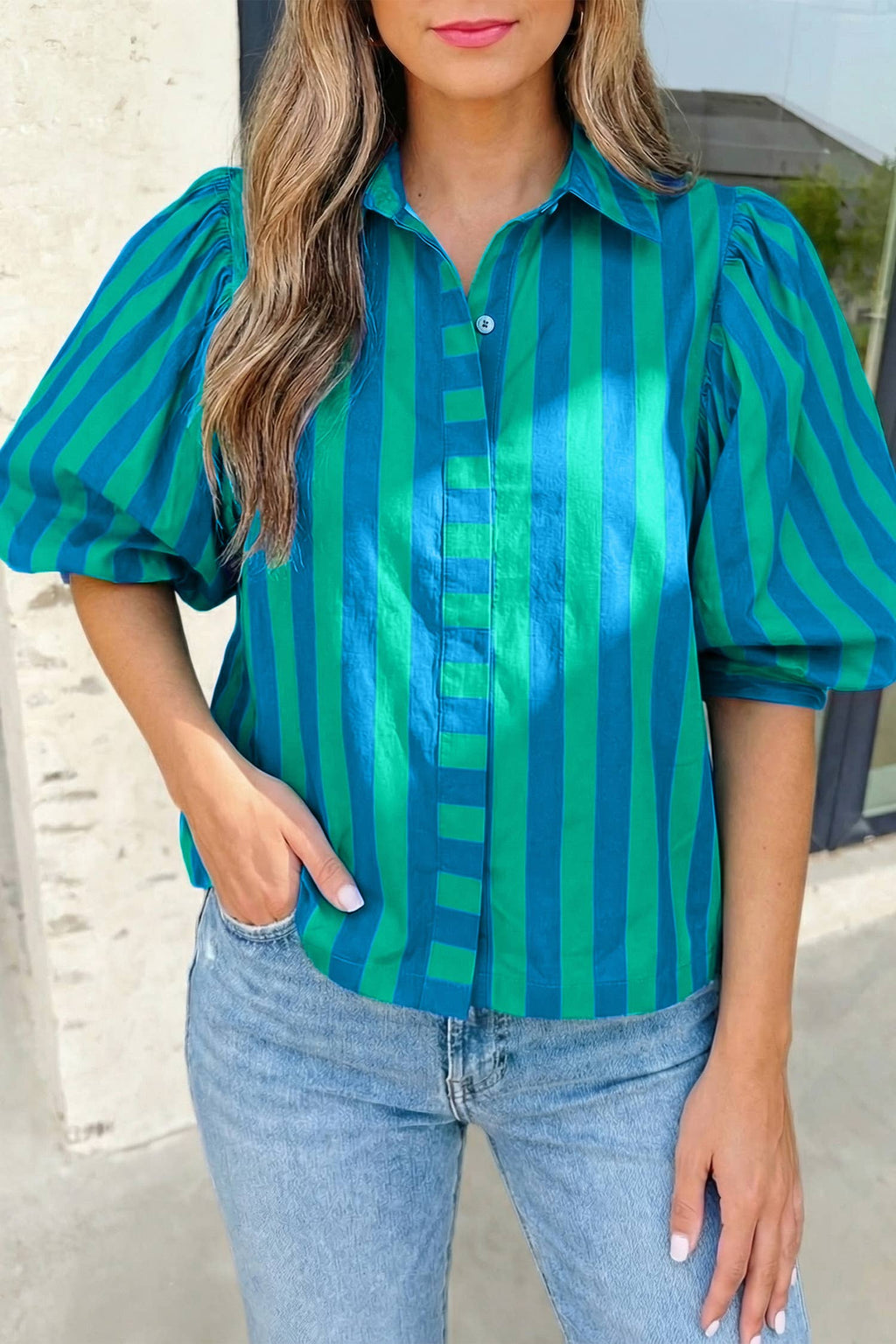 Stripe Tie Sleeve Button Down Shirt