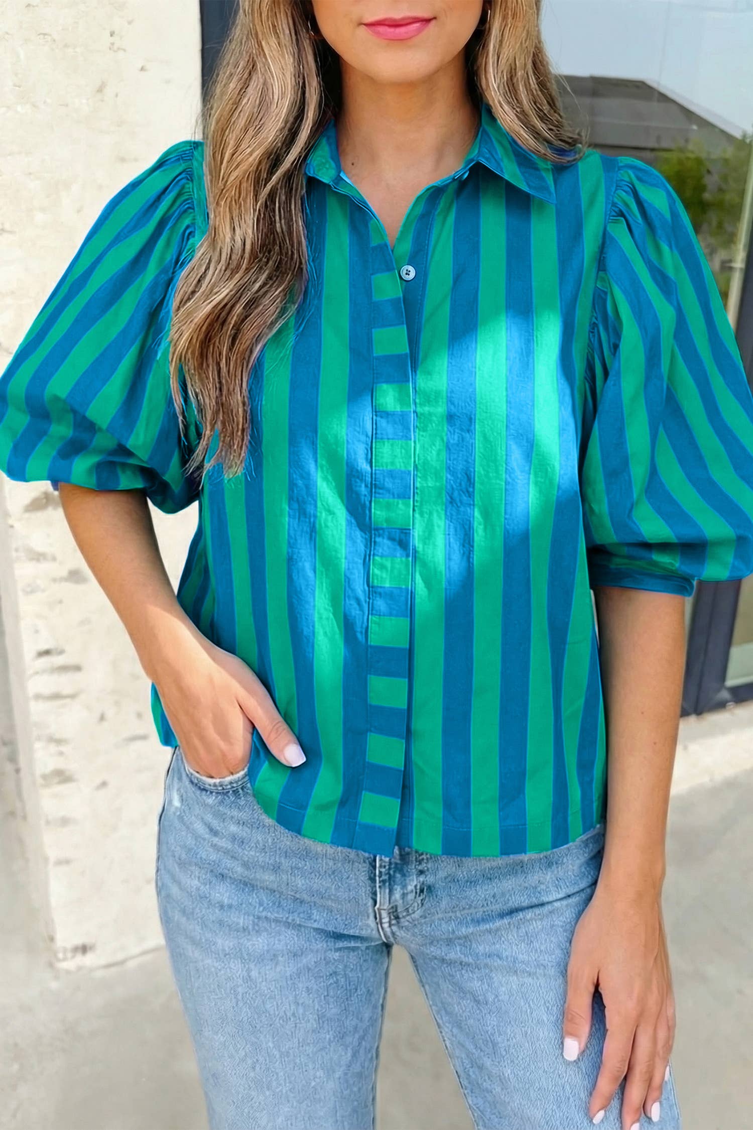 Stripe Tie Sleeve Button Down Shirt