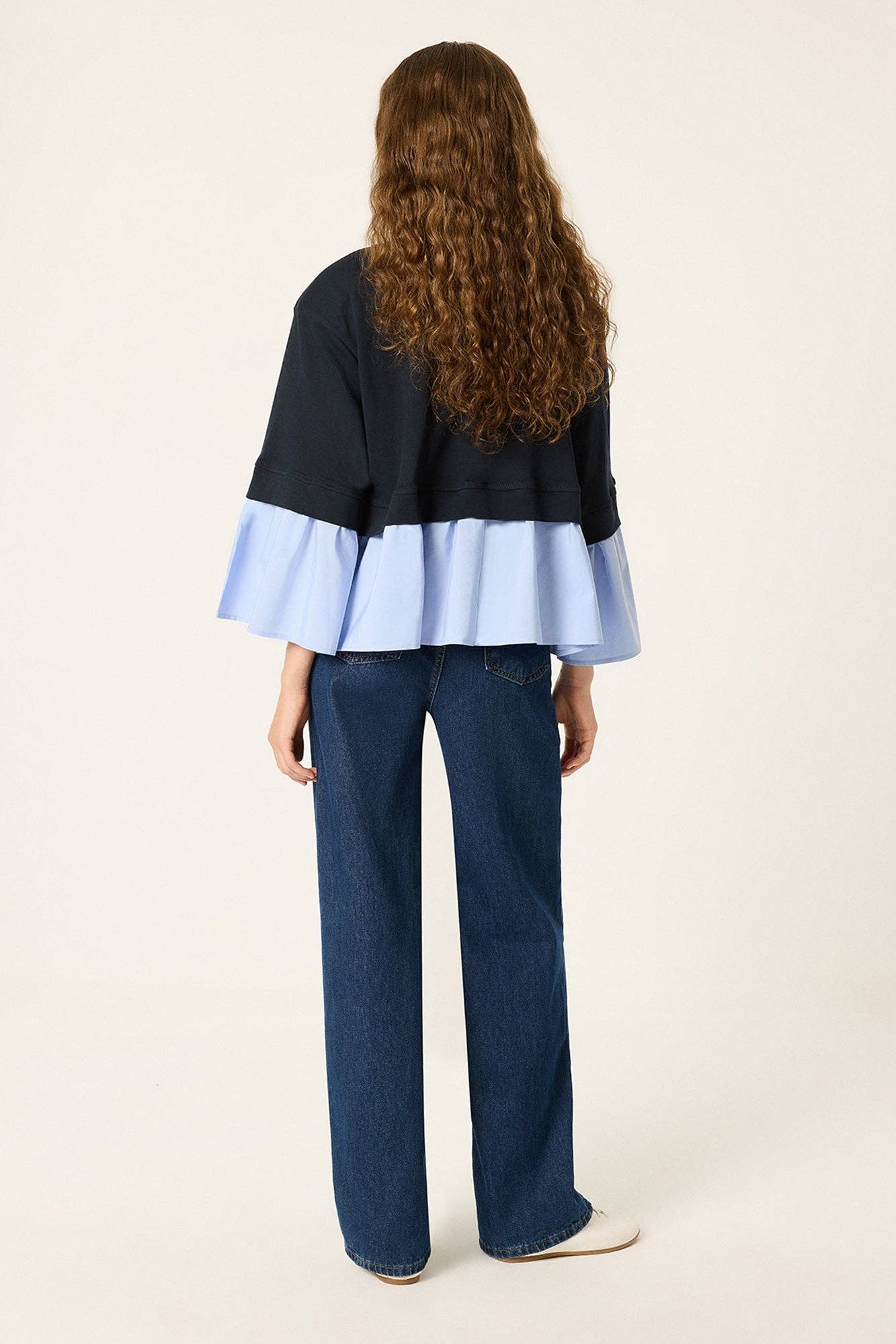 Layered Knit & Poplin Ruffle Jacket