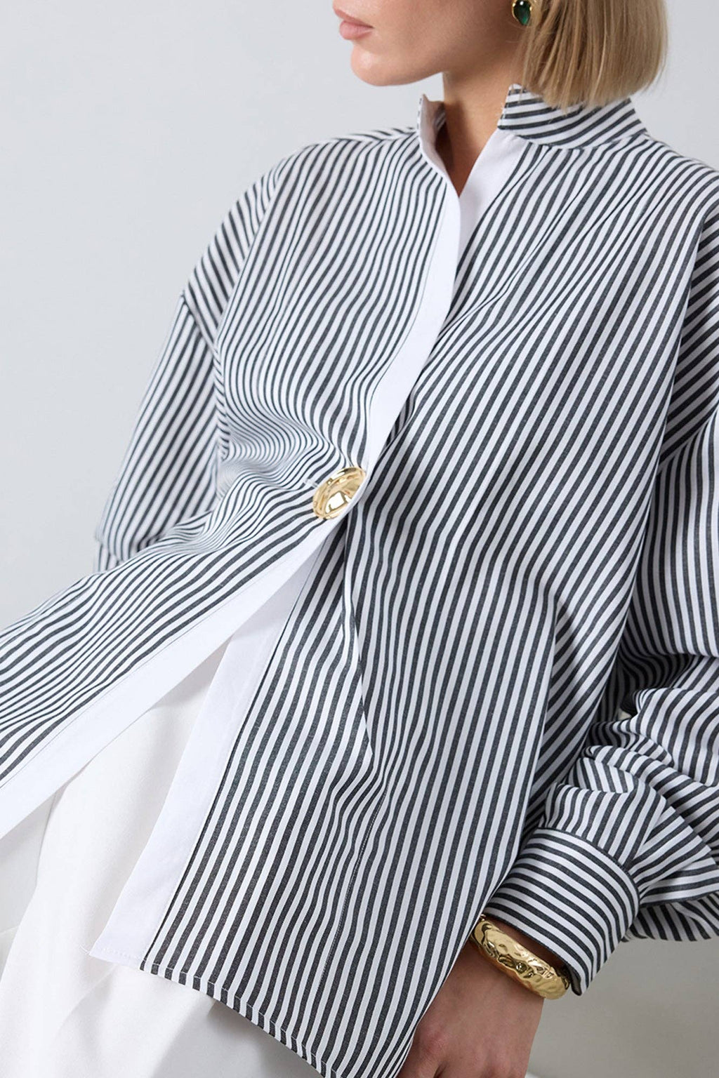Striped Asymmetric Tunic Shirt - Cotton Blend Oversized