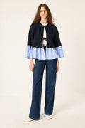 Layered Knit & Poplin Ruffle Jacket