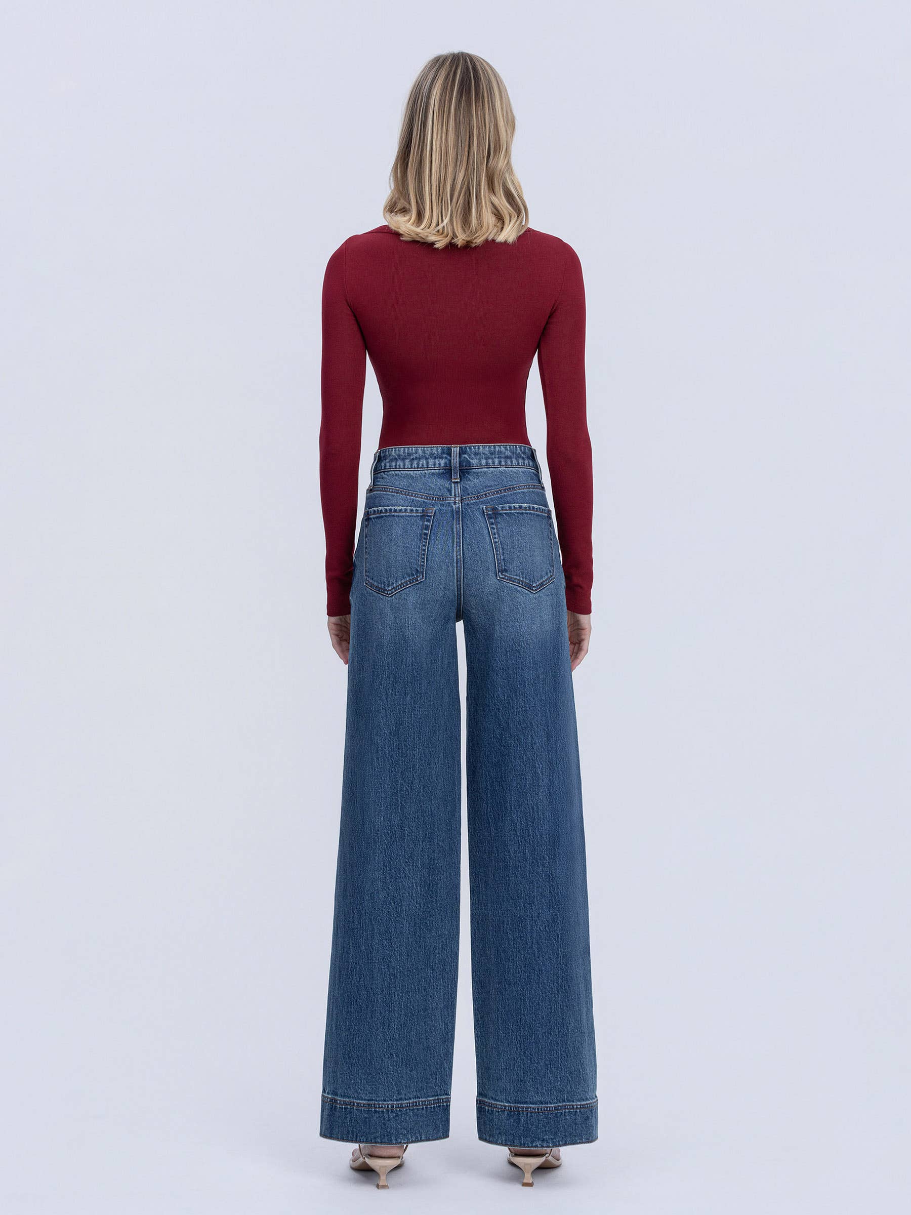 SUPER HIGH RISE TROUSER HEM BAGGY WIDE LEG JEANS