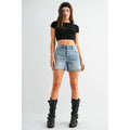 HIGH-RISE SHORTS RAW HEM BUTTON UP