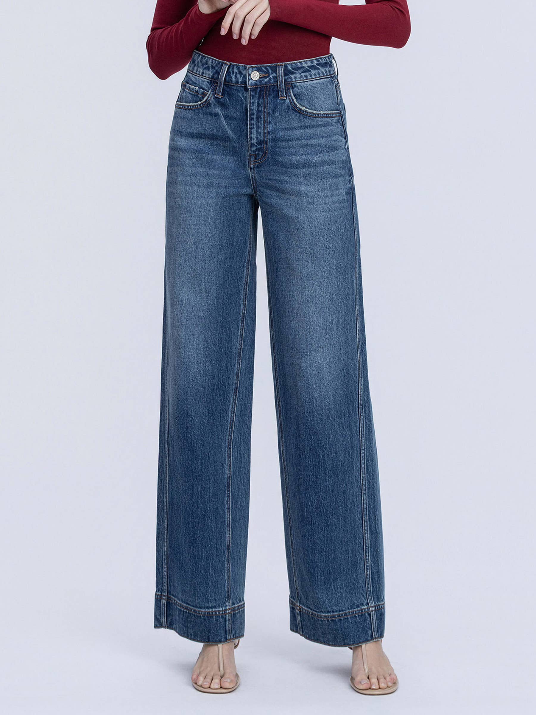 SUPER HIGH RISE TROUSER HEM BAGGY WIDE LEG JEANS