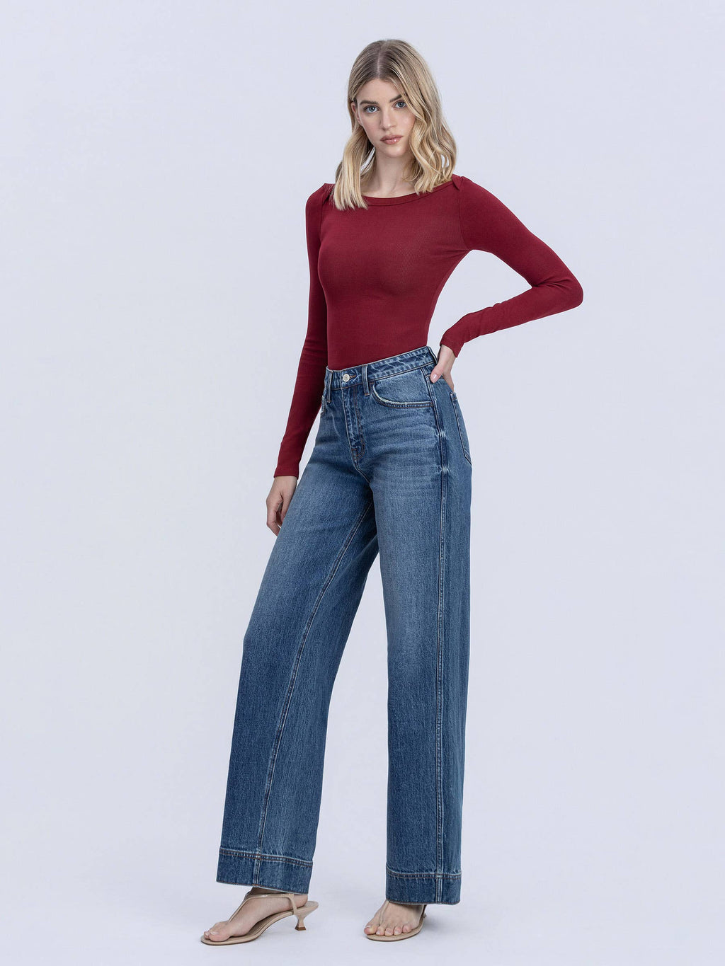SUPER HIGH RISE TROUSER HEM BAGGY WIDE LEG JEANS