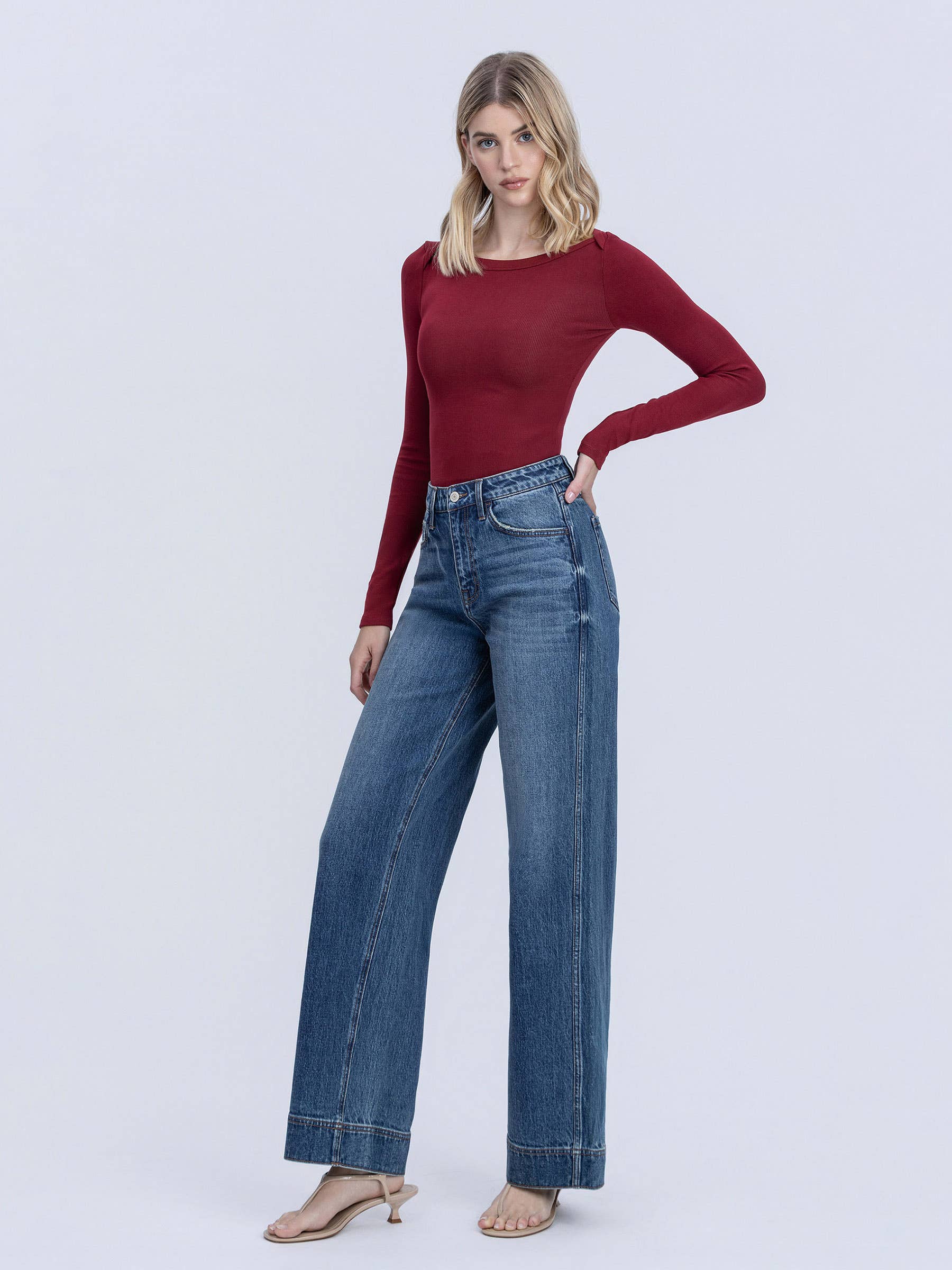 SUPER HIGH RISE TROUSER HEM BAGGY WIDE LEG JEANS